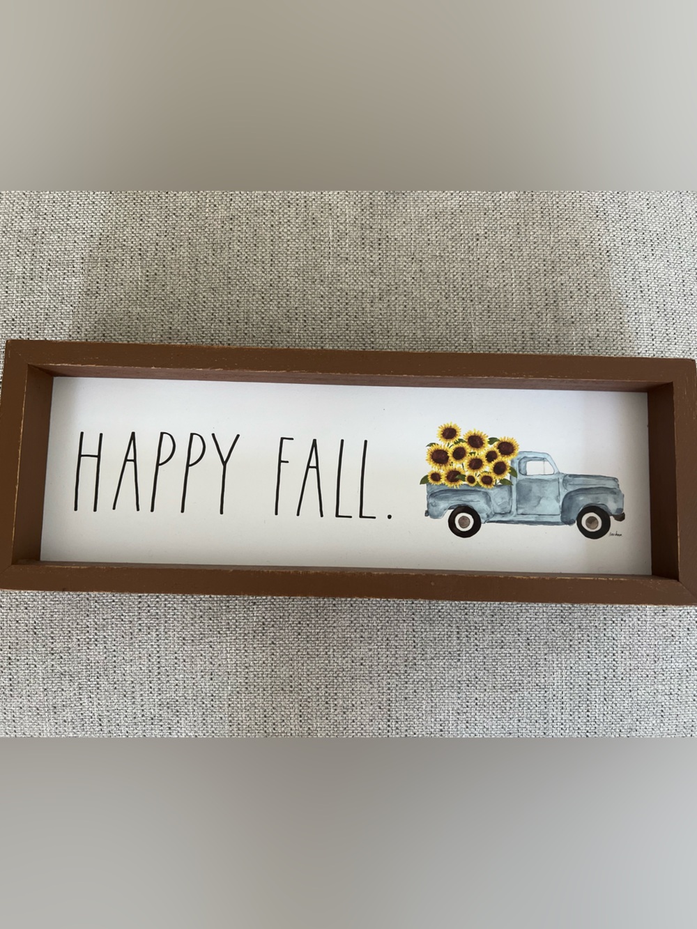 Rae Dunn Brown Framed 'Happy Fall' Sign with Blue Truck and Sunflowers